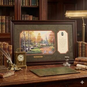 Thomas Kinkade The Aspen Chapel Framed Accent Print Psalm 23:6 COA Wood Frame